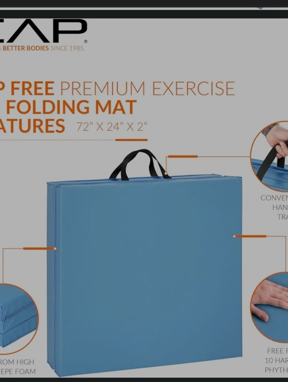 BLUE Folding Gym Matt With Carrying Handle. - Picture 2 of 5
